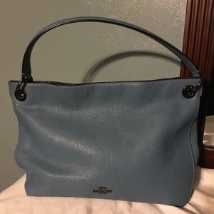 Coach Clarkson Hobo Bag Blue Pebbled Leather
